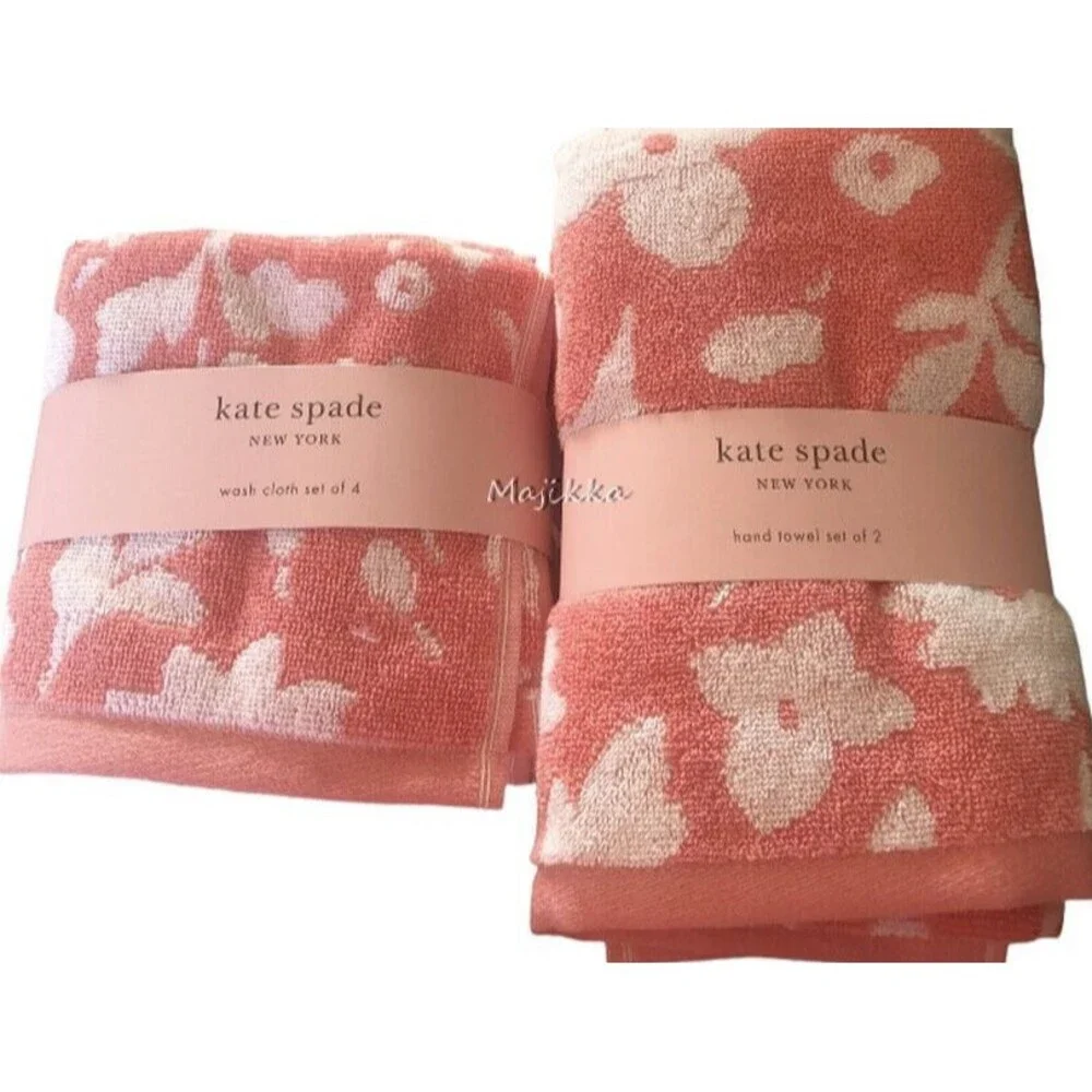Kate Spade Pink Set 2 Hand Towels 4 Washcloths Facecloths Flowers Bathroom Dorm